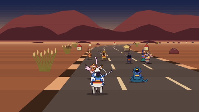 Shevi on Nanku swings his trident at a rider in the red canyon