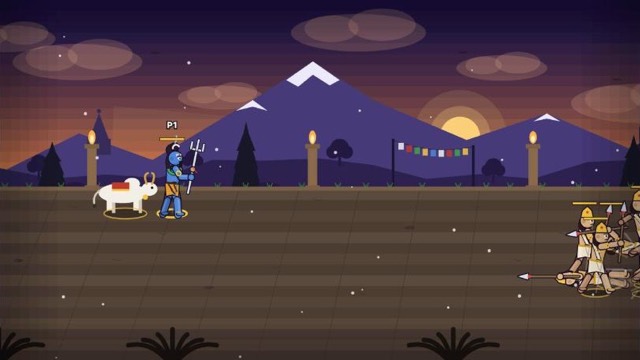 Shevi and Nanku the bull before a battle on Kailash